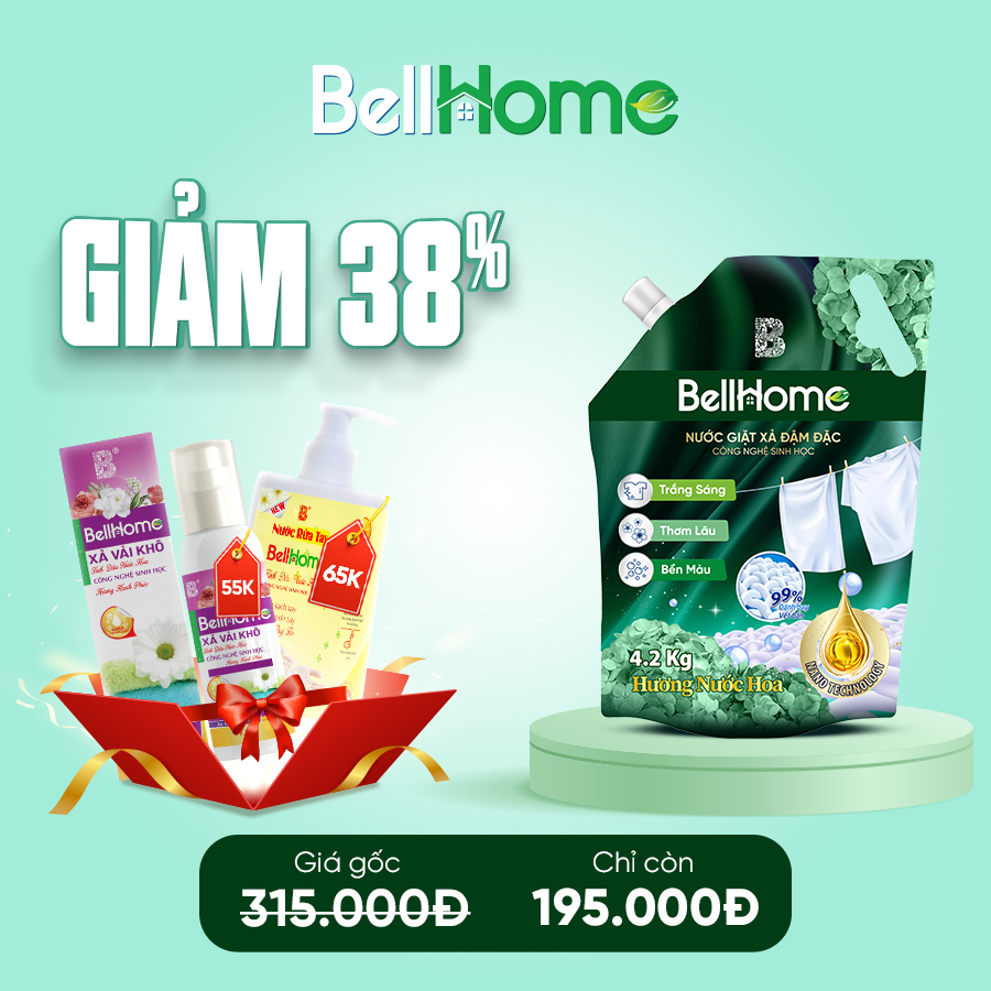  Túi Nước Giặt Xả Công Nghệ Sinh Học Bell Home Xanh Lá Hương Sang Trọng 4,2KG