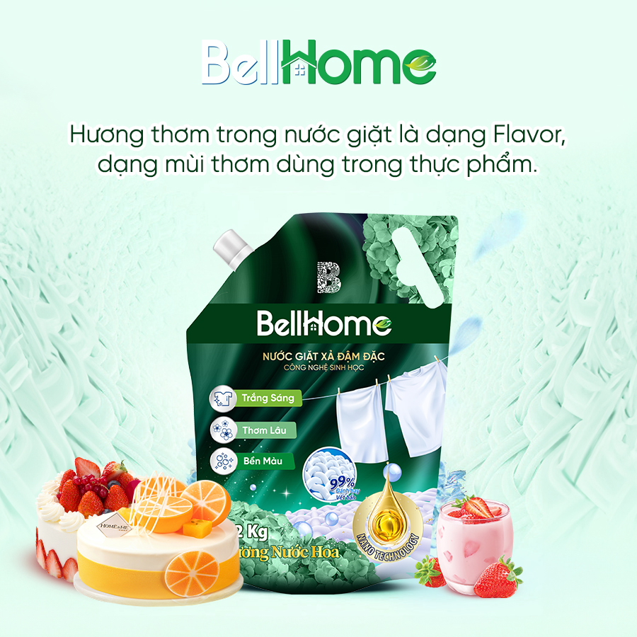  Túi Nước Giặt Xả Công Nghệ Sinh Học Bell Home Xanh Lá Hương Sang Trọng 4,2KG